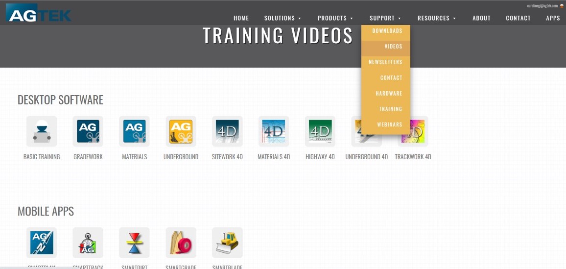 AGTEK Training videos web page