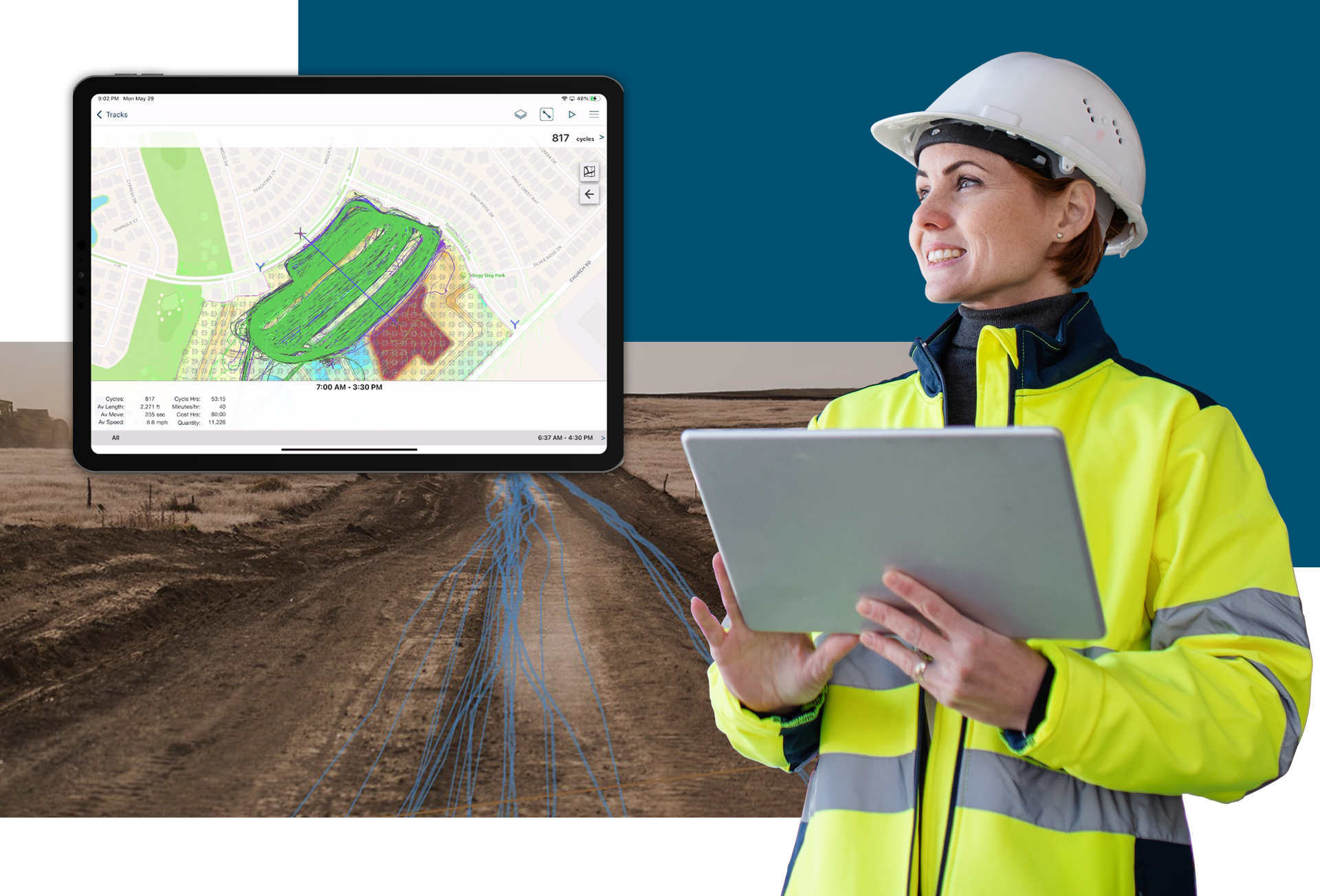 Construction woman with tablet