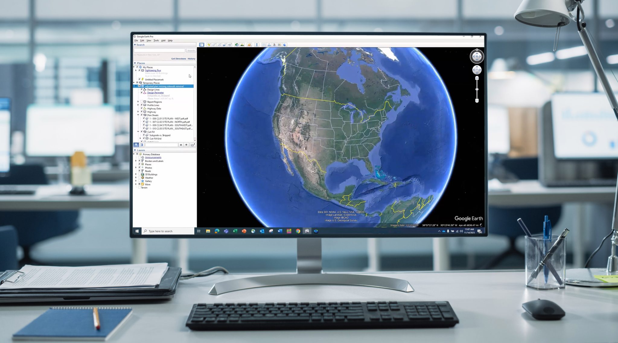 Google Earth on desktop computer screen.